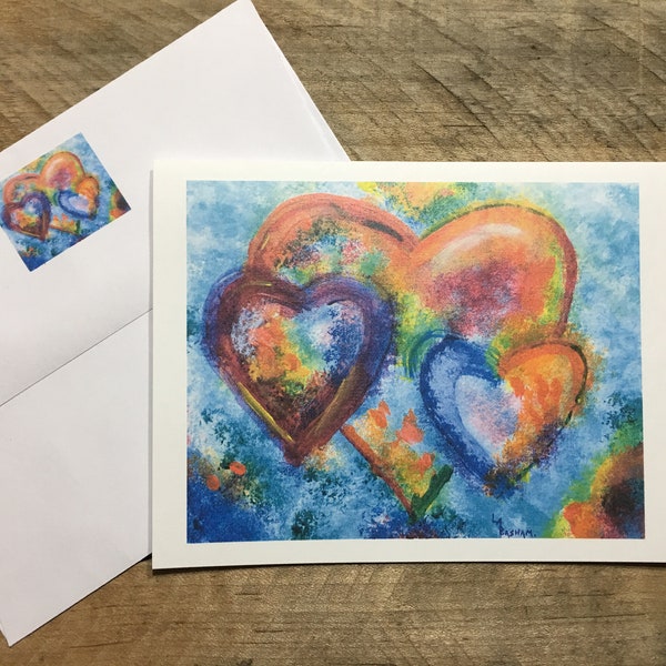 Heart Note Cards Set of 10 with Matching Envelopes ~ From Painting ~ Blank Inside ~ I Love You ~ Valentine's Day Notecards Stationery
