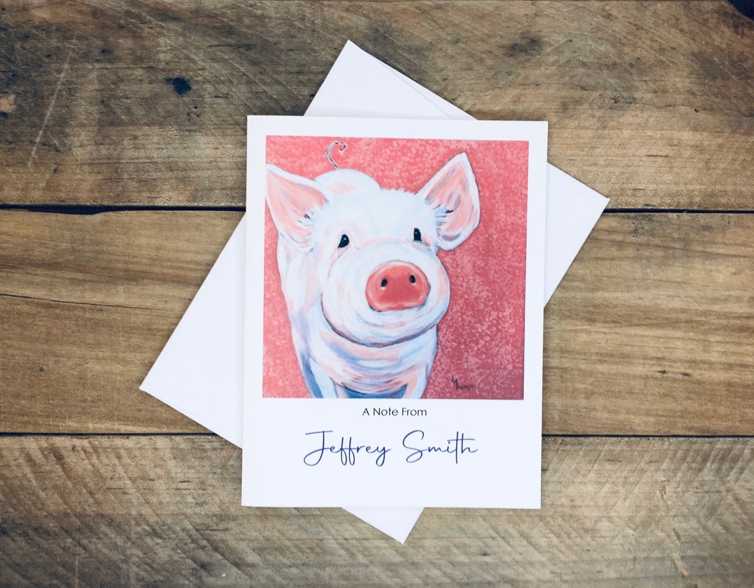Personalized Note Cards, Choose Font, Stationery With Name, Pig Note A ...