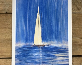 Sailboat Note Card Set of 10 Blank inside ~ Envelopes: Plain, Matching, or Personalize ~ Nautical stationery, stationary, notecards, sailing