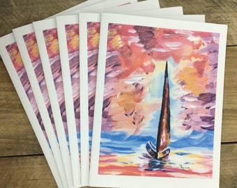 Sailboat Note Card Set Blank inside ~ Envelopes: Plain, Matching, or Personalize ~ Nautical stationery, stationary, notecards, sailing