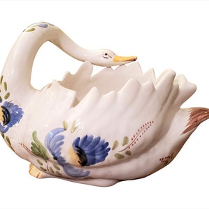 1970s Hand Painted Porcelain Swan Cachepot