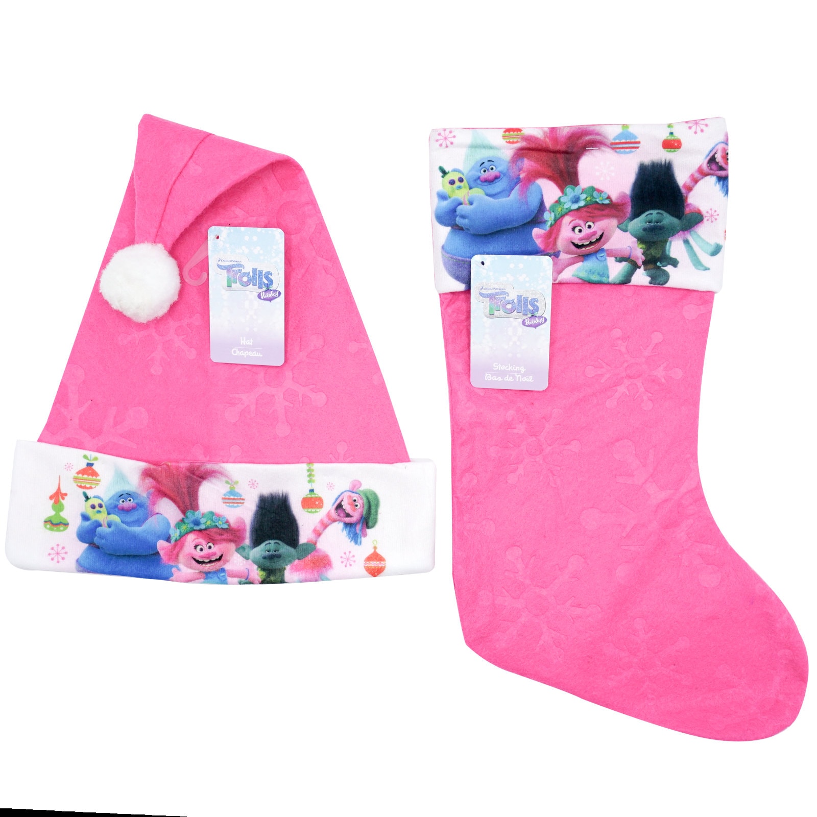 Pre-Filled Christmas Pink Sparkle Stocking/Trolls World Stylin' Barb/Knit  Cap