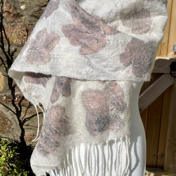 Nuno felted scarf - nuno scarf - cashmere - cashmere wrap - wet felted scarf - nuno felt - wool scarf - botanical print