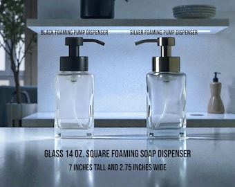 Modern 14 oz. Glass Square Foaming Soap Dispenser Bottle with Stainless Steel Foaming Pump | Foaming Hand Soap and Dish Soap