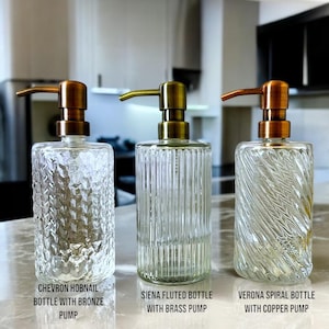 Elegant Fluted, Hobnail, Spiral Glass Liquid Soap Dispenser Bottle | 16 oz. Refillable | Hand Soap or Dish Soap | Pump | Gift | Apothecary image 9
