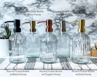 Vintage Glass Liquid Soap Dispenser Bottle | Refillable | Hand Soap or Dish Soap | 304 Stainless Steel Metal Pump | Gift | Apothecary