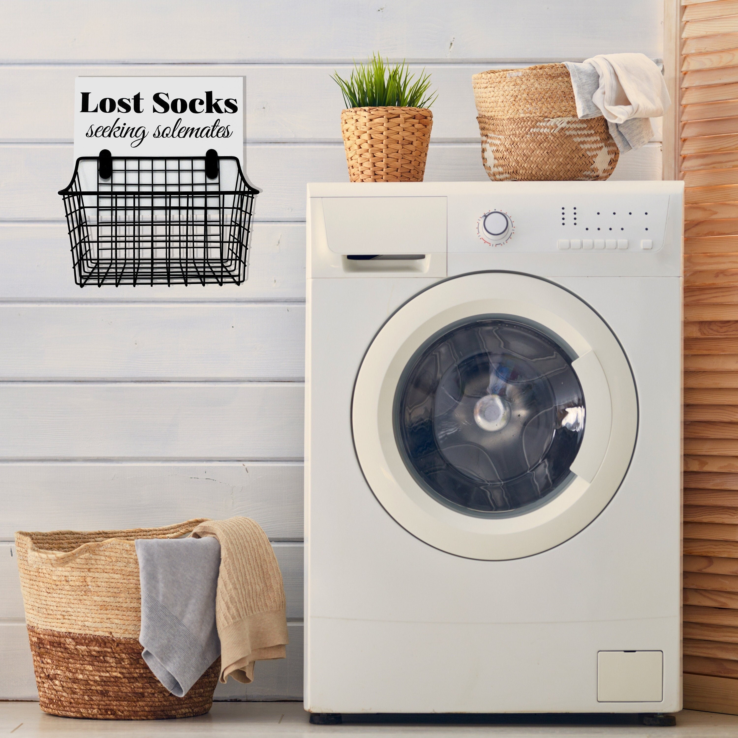 Missing Sock Sign Rustic Laundry Room Wall Decor Lost Socks Laundry Sign and Basket Black Wooden Lost Socks Sign and Lost Socks Basket Funny Laundry Room Signs and Farmhouse Missing Sock Basket 