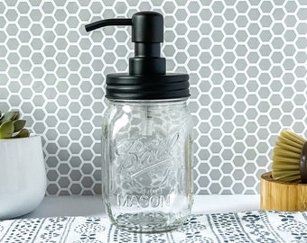 Mason Jar Soap Dispenser 16 oz. Glass | Refillable | Hand Soap or Dish Soap | 304 Stainless Steel Metal Pump | Gift | Apothecary