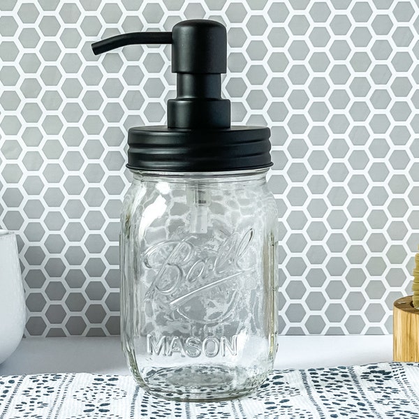 Mason Jar Soap Dispenser 16 oz. Glass | Refillable | Hand Soap or Dish Soap | 304 Stainless Steel Metal Pump | Gift | Apothecary