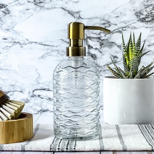 Vintage 14 oz. Glass Liquid Soap Dispenser Bottle | Refillable | Hand Soap or Dish Soap | 304 Stainless Steel Metal Pump | Gift | Apothecary