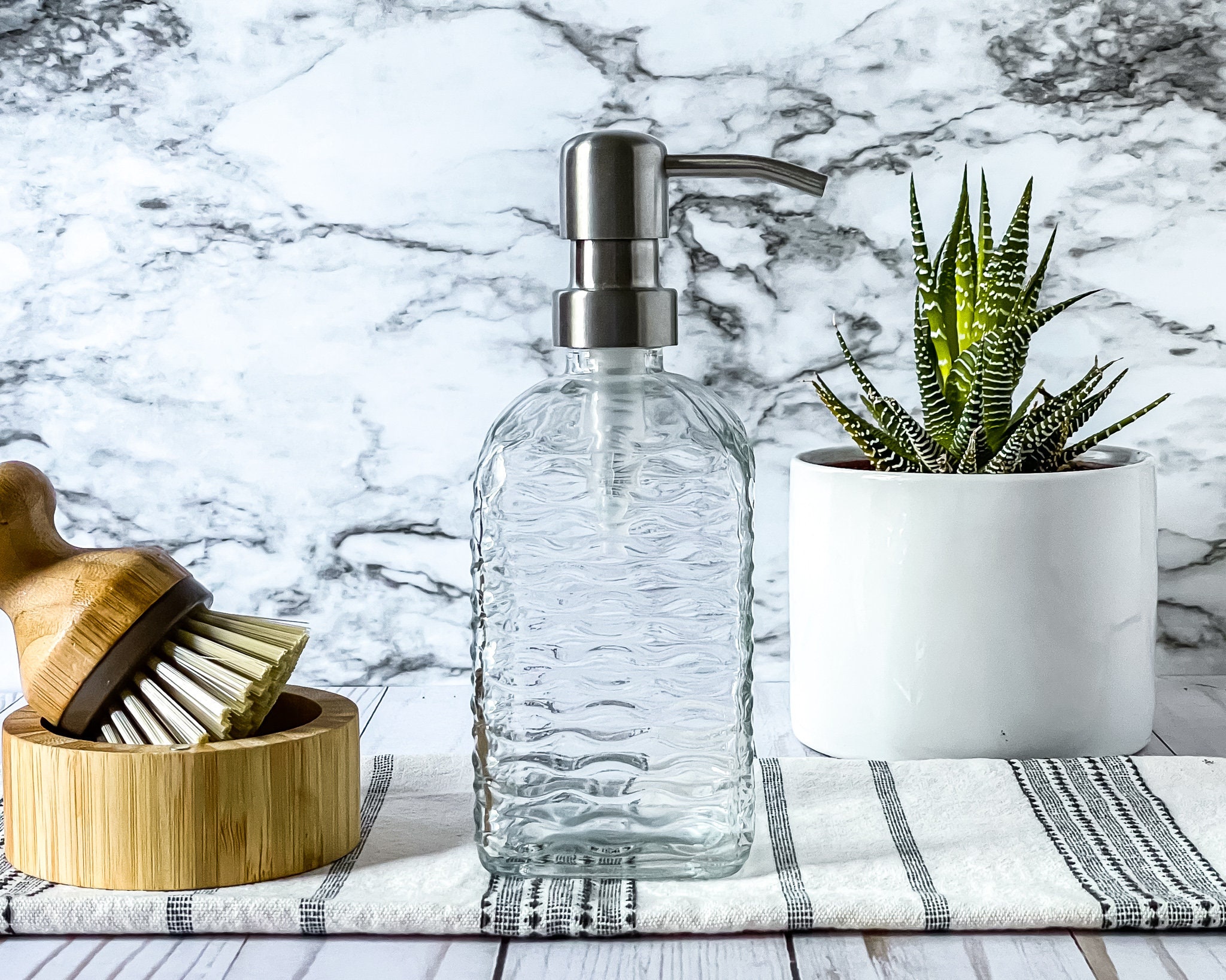 Vintage 14 oz. Glass Liquid Soap Dispenser Bottle | Refillable | Hand Soap or Dish Soap | 304 Stainless Steel Metal Pump | Gift | Apothecary