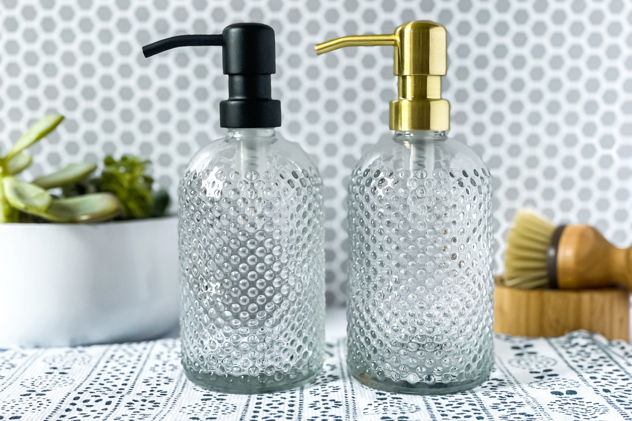 Vintage 14 oz. Glass Liquid Soap Dispenser Bottle | Refillable | Hand Soap or Dish Soap | 304 Stainless Steel Metal Pump | Gift | Apothecary