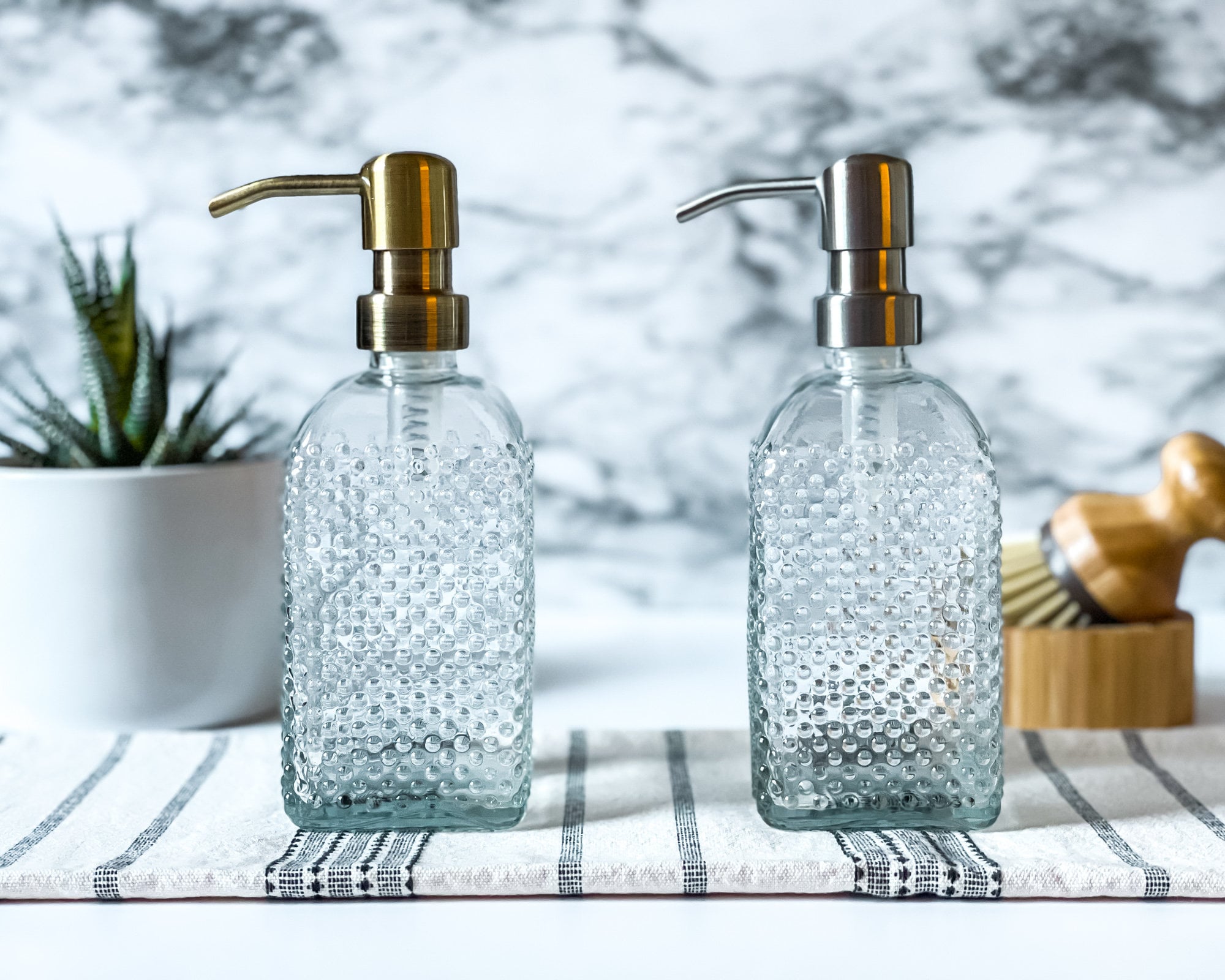 Vintage 14 oz. Glass Liquid Soap Dispenser Bottle | Refillable | Hand Soap or Dish Soap | 304 Stainless Steel Metal Pump | Gift | Apothecary