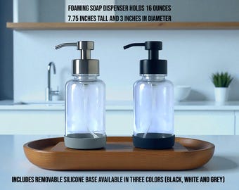 Glass Foaming Soap Dispenser | Stainless Steel Pump, Silicone Sleeve, 16 oz.
