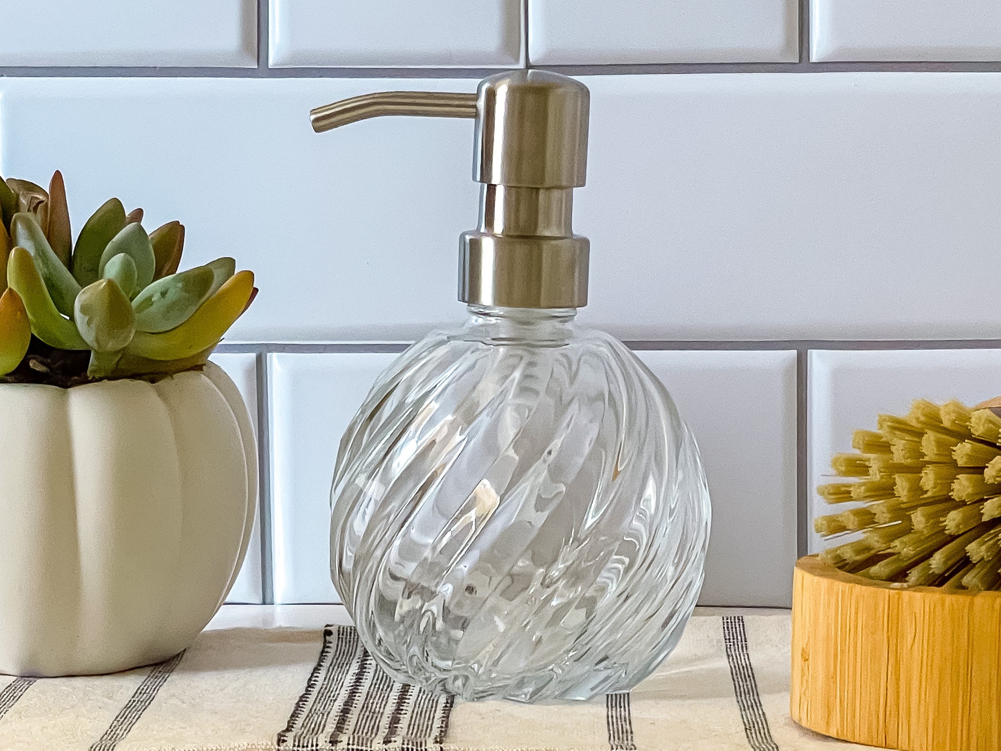 Vintage 14 oz. Glass Liquid Soap Dispenser Bottle | Refillable | Hand Soap or Dish Soap | 304 Stainless Steel Metal Pump | Gift | Apothecary