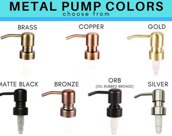 Metal Pump for 16 and 8 oz Glass Bottles | Soap Pump | Lotion Pump | Dish Soap Pump | Black | Gold | Silver | Brass | Copper