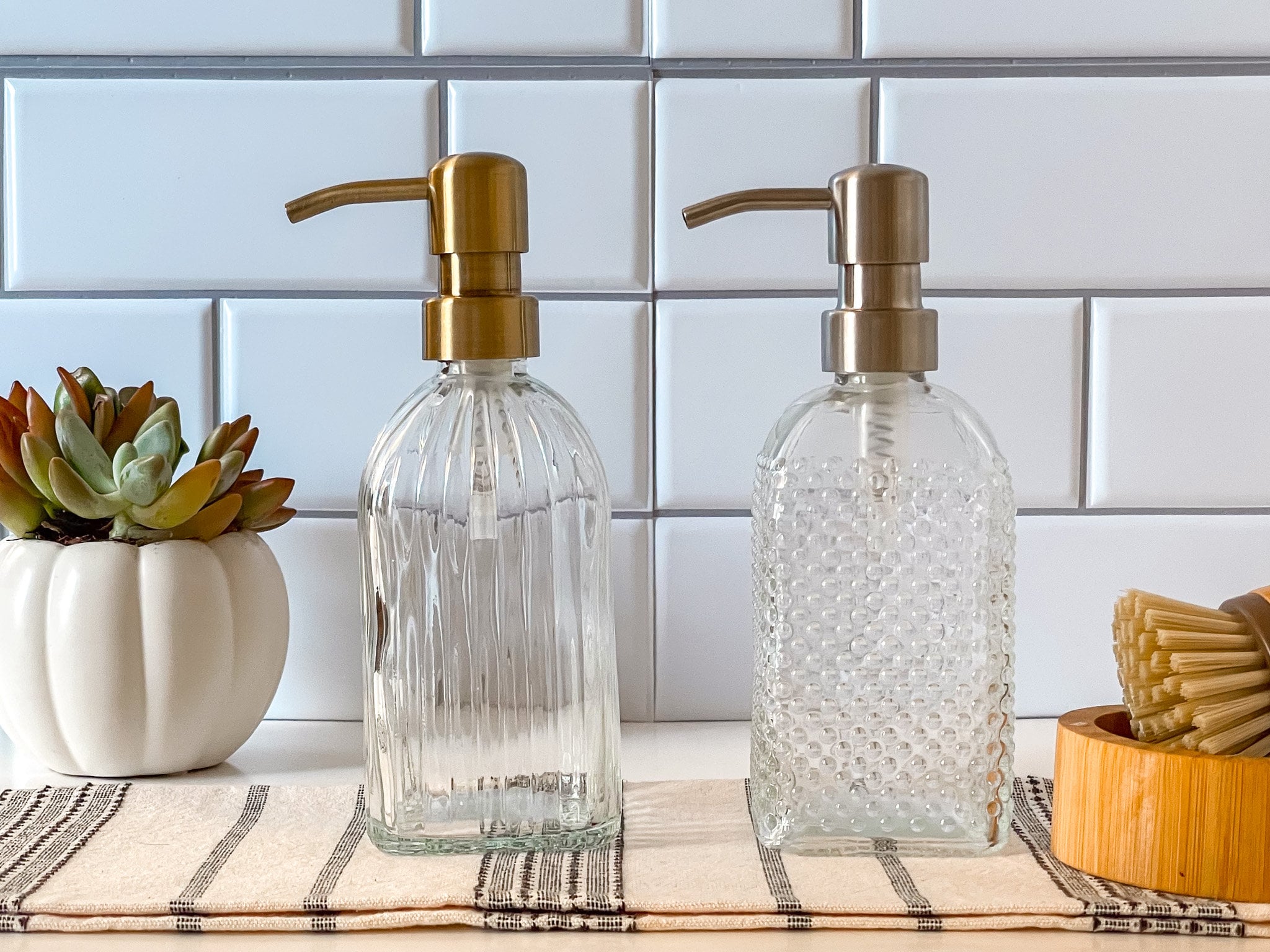 Vintage 14 oz. Glass Liquid Soap Dispenser Bottle | Refillable | Hand Soap or Dish Soap | 304 Stainless Steel Metal Pump | Gift | Apothecary