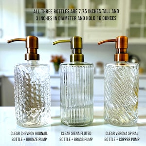 Elegant Fluted, Hobnail, Spiral Glass Liquid Soap Dispenser Bottle | 16 oz. Refillable | Hand Soap or Dish Soap | Pump | Gift | Apothecary