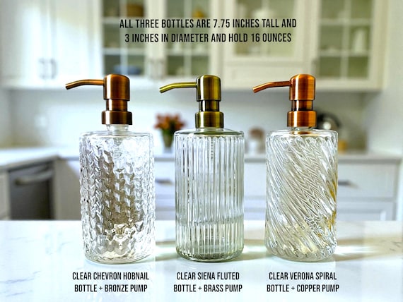 Elegant Fluted, Hobnail, Spiral Glass Liquid Soap Dispenser Bottle | 16 oz. Refillable | Hand Soap or Dish Soap | Pump | Gift | Apothecary