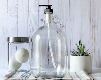 1 Gallon Jug w/Pump | Perfect for Detergent, Softener, Syrup, Brewing, Fermenting | Clear Gallon Bottle with Black or White Pump or Cap