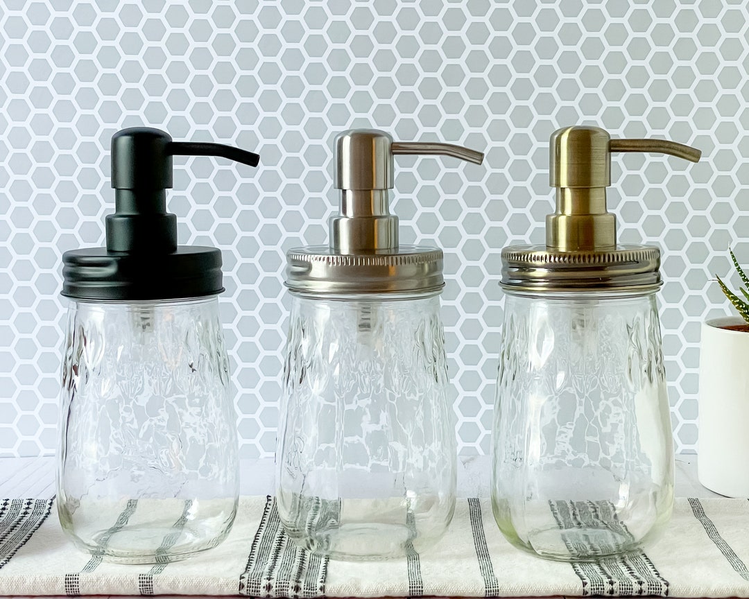 Fluted Mason Jar Soap Dispenser 16 Oz. Glass Refillable Hand Soap or