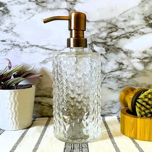 Elegant Fluted, Hobnail, Spiral Glass Liquid Soap Dispenser Bottle | 16 oz. Refillable | Hand Soap or Dish Soap | Pump | Gift | Apothecary Chevron Hobnail