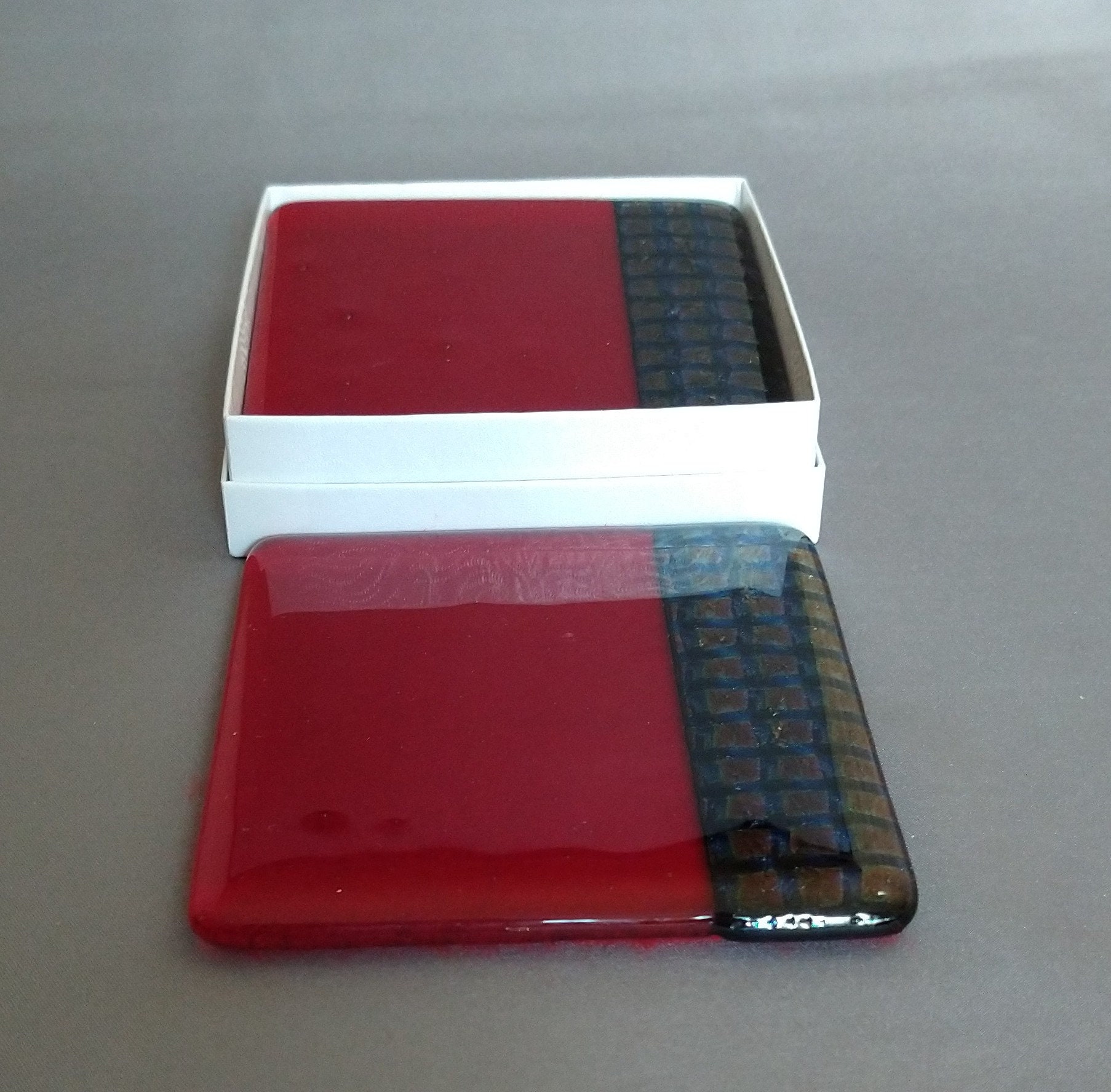 Red and Multi Coloured Fused Glass Coaster Etsy UK