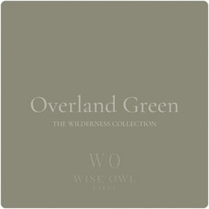 May include: Overland Green paint color swatch from the Wise Owl Paint Wilderness Collection.