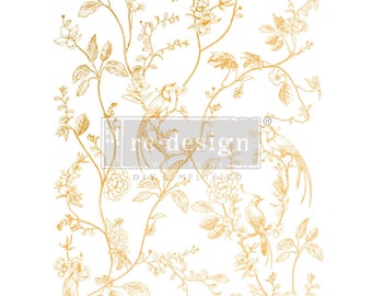 NEW - A BIRD SONG  Gold Foil Kacha Rub On Transfers For Furniture, Furniture Decals, ReDesign With Prima Transfers, Furniture Transfers
