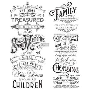 NEW- FAMILY HEIRLOOMS Black and White Rub On Transfers For Furniture, Furniture Decals, ReDesign With Prima Transfers, Furniture Transfers