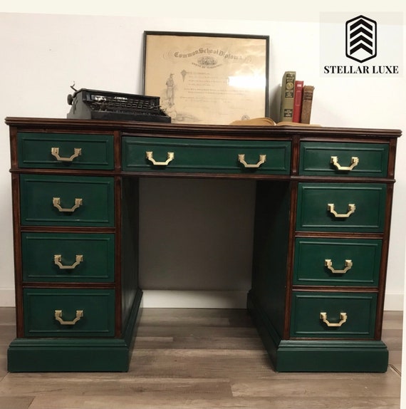 SOLD Vintage Emerald Green Desk Etsy UK