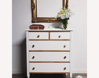 SOLD - White Tallboy Dresser with 5 Drawers