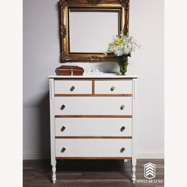 SOLD - White Tallboy Dresser with 5 Drawers