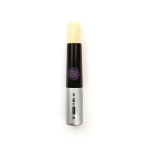 May include: A paint brush with light-colored bristles, a black handle featuring a purple circular logo with a rose icon, and a silver ferrule printed with the number 8 and the text art basics in black lettering on a white background.