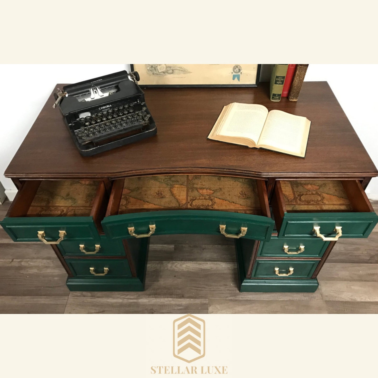 SOLD Vintage Emerald Green Desk Etsy