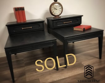 SOLD - Mid-Century Modern Black End Tables or Nightstands with Drawer- Sold as a SET