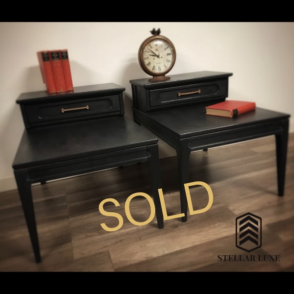 SOLD - Mid-Century Modern Black End Tables or Nightstands with Drawer- Sold as a SET