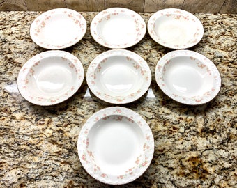 Beautiful Pope-Gosser China set of 6 Fruit Dessert Bowls Made in the USA Blue trim Floral pattern