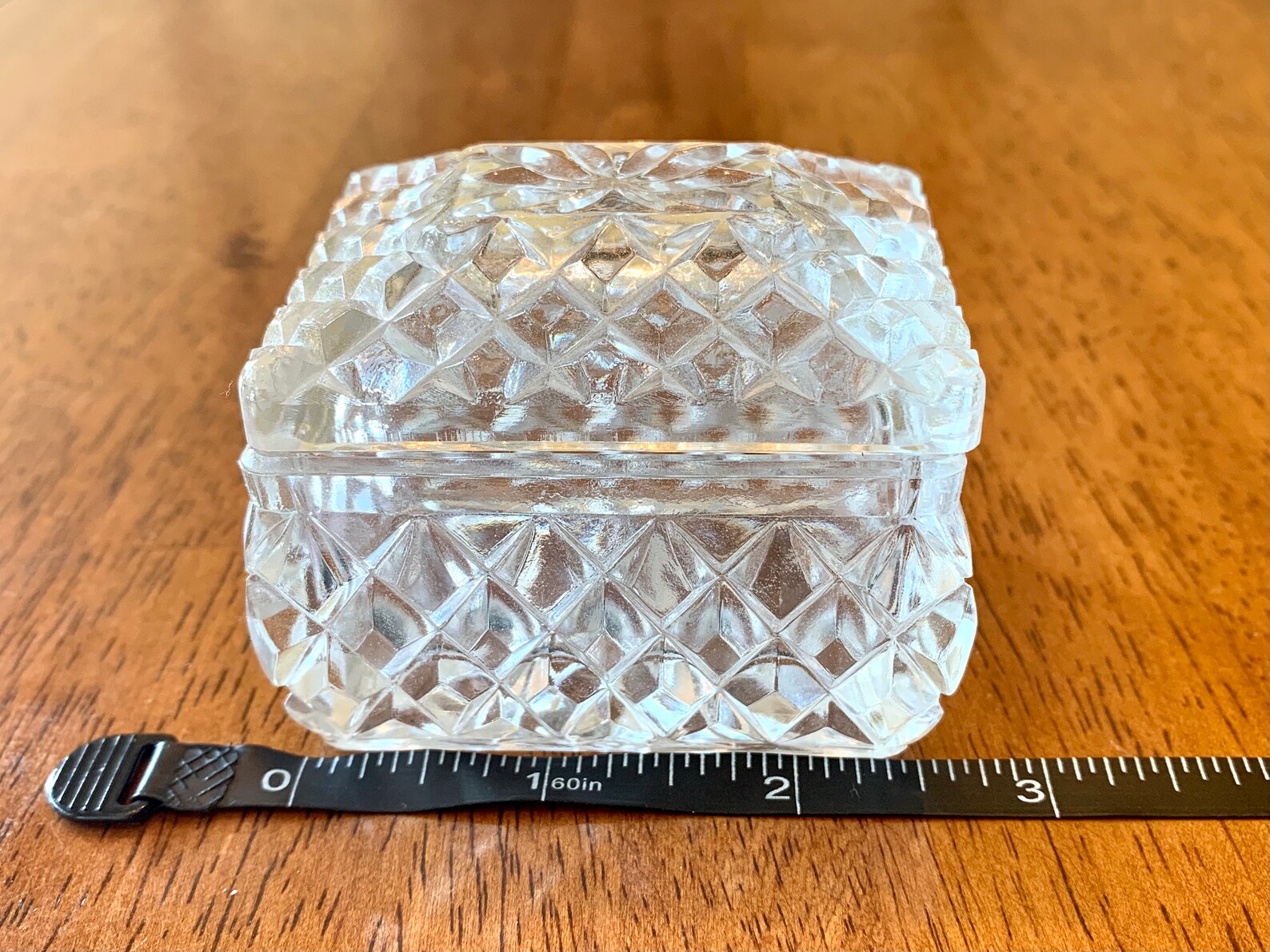 Vintage Clear Glass Rectangle Lidded Trinket Box Jewelry Etsy