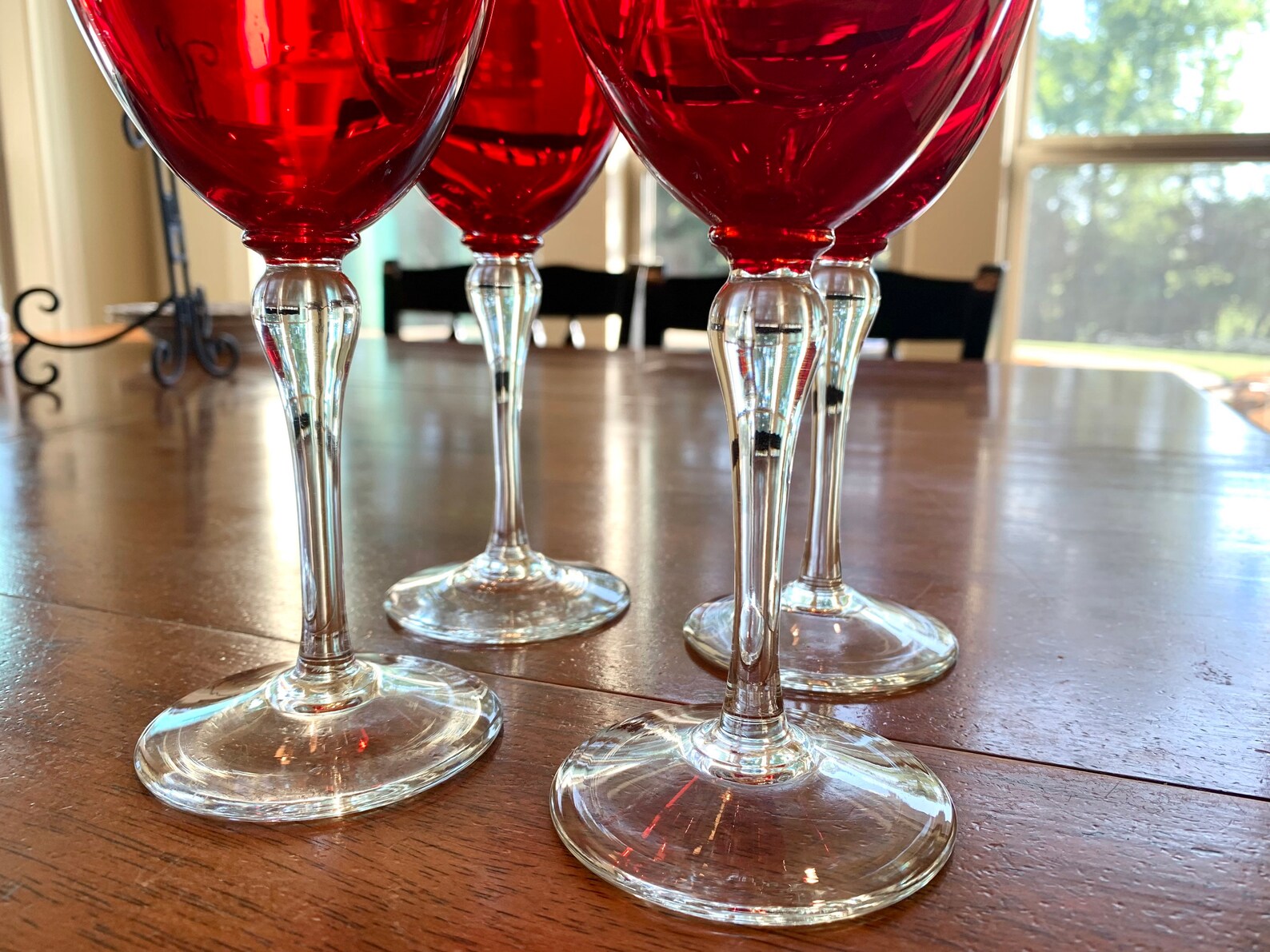 Ruby Red Wine Glasses with Clear Stems 63/4 Set of 4 Etsy