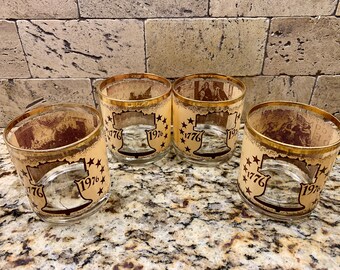 Set of 6 ~ "DECLARATION of INDEPENDENCE"  1776-1976  Low Ball Rocks Tumblers 