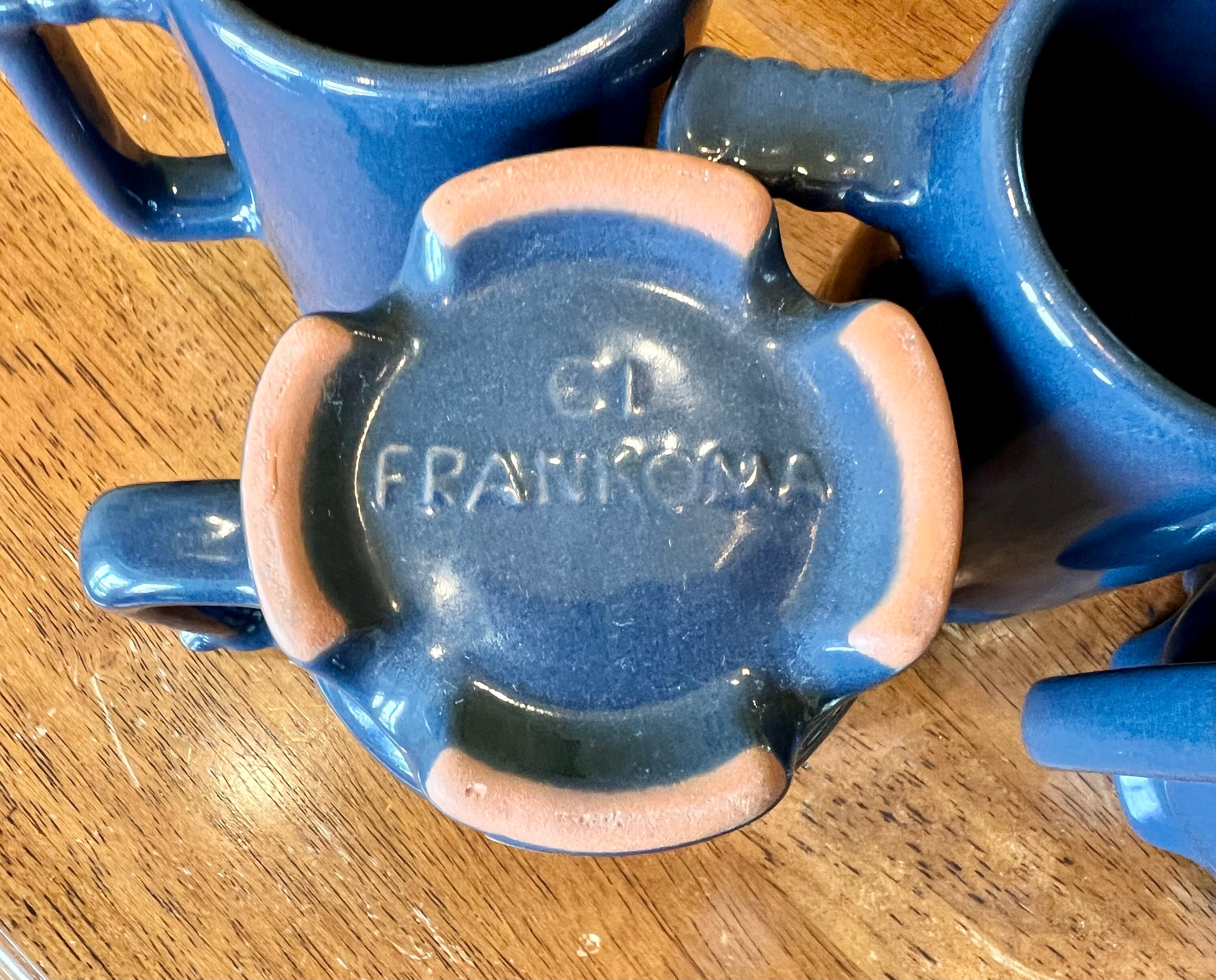 Frankoma Mugs Set of 4 Navy Blue King Ranch Cattle Brand