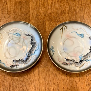 Vintage Lot Of 2 Moriage Raised Dragon Ware Saucers, Japan