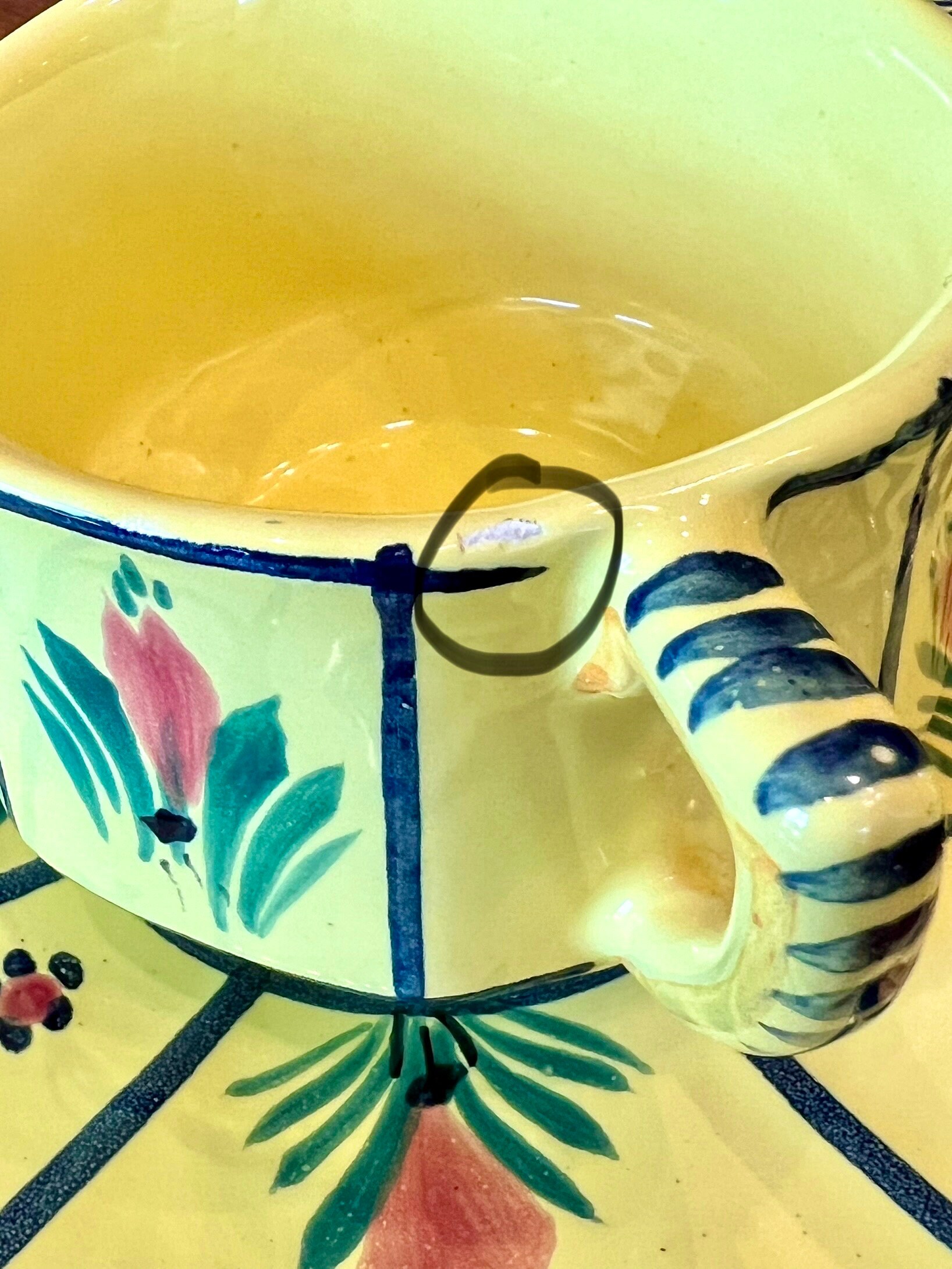 HB Henriot Quimper SOLEIL YELLOW 7 Flat Cup & Saucer Sets