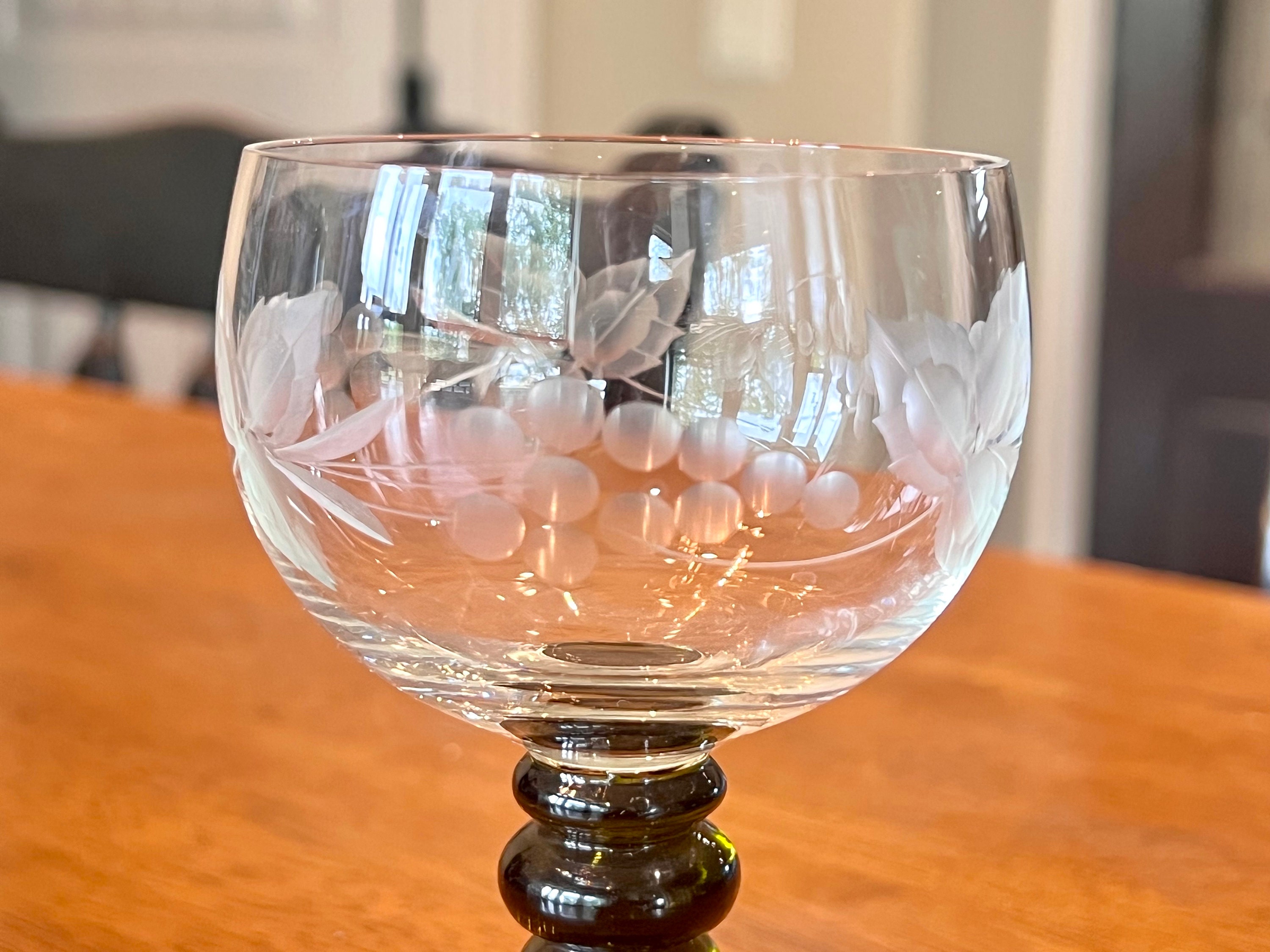 Vintage German Roemer Green Wine Cordial Glass Etched Grapes Etsy