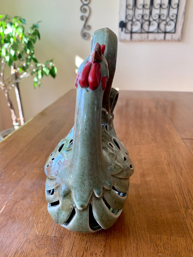 Green Porcelain Rooster Candle Holder Beautiful!