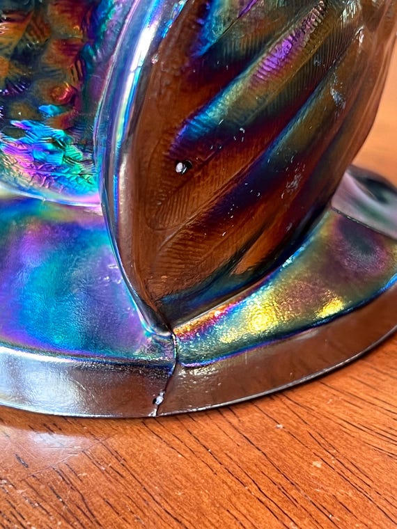 L.E. Smith Amethyst Carnival Glass Turkey on Nest Covered Dish