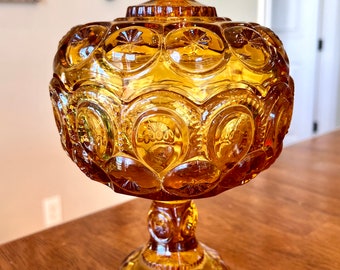 Vintage L.E. Smith Amber Moon and Stars Goblets Set of Two - Etsy
