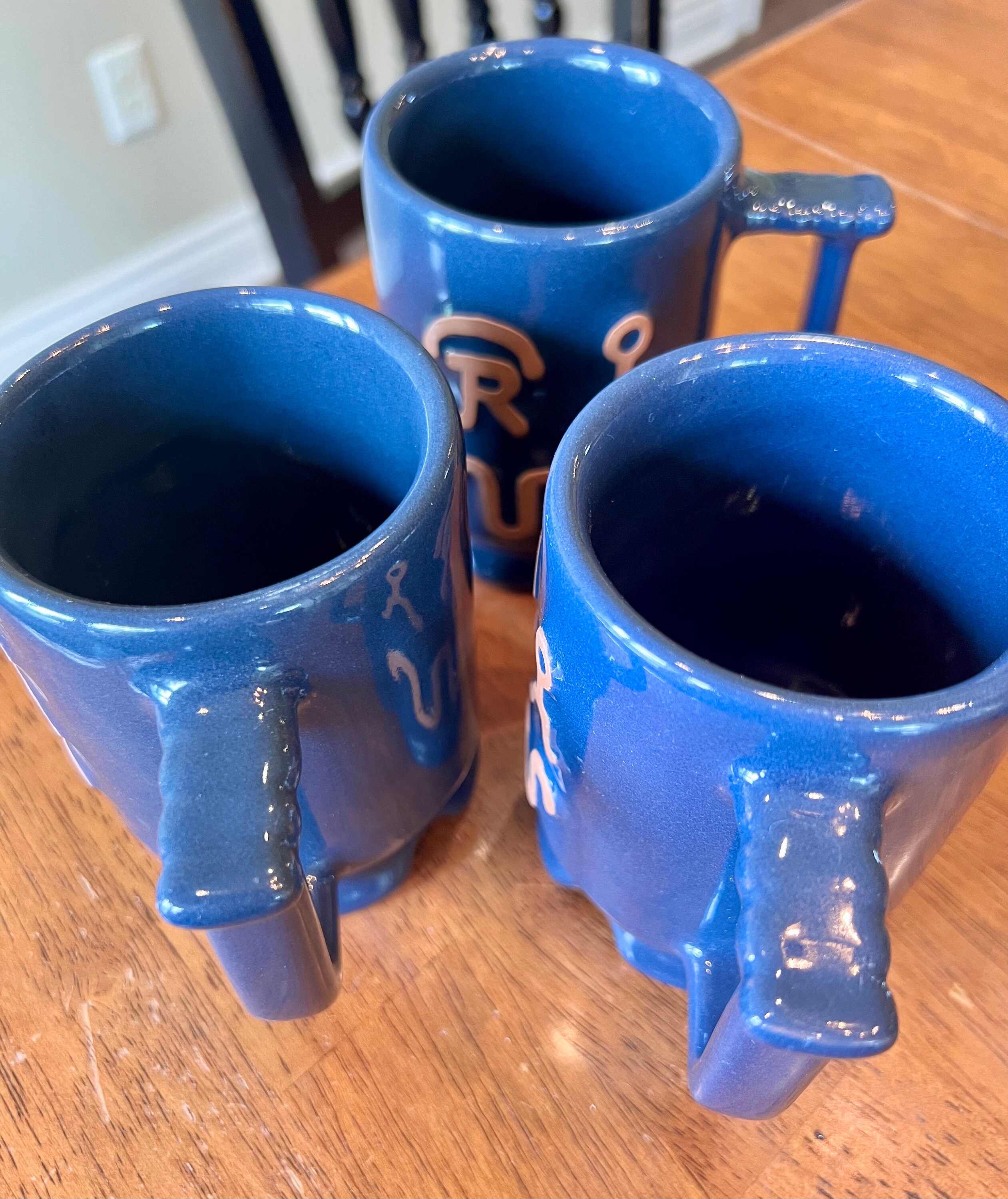 Frankoma Mugs Set of 4 Navy Blue King Ranch Cattle Brand