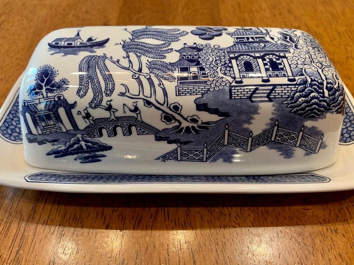 Churchill Blue Willow Butter Dish Etsy